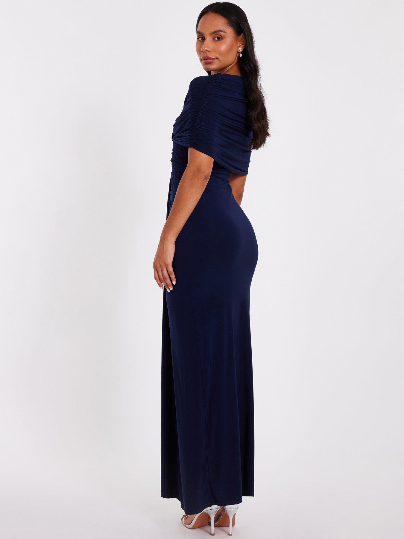Image 2 of 6 of Quiz Navy Cross Front Ruched Maxi Dress