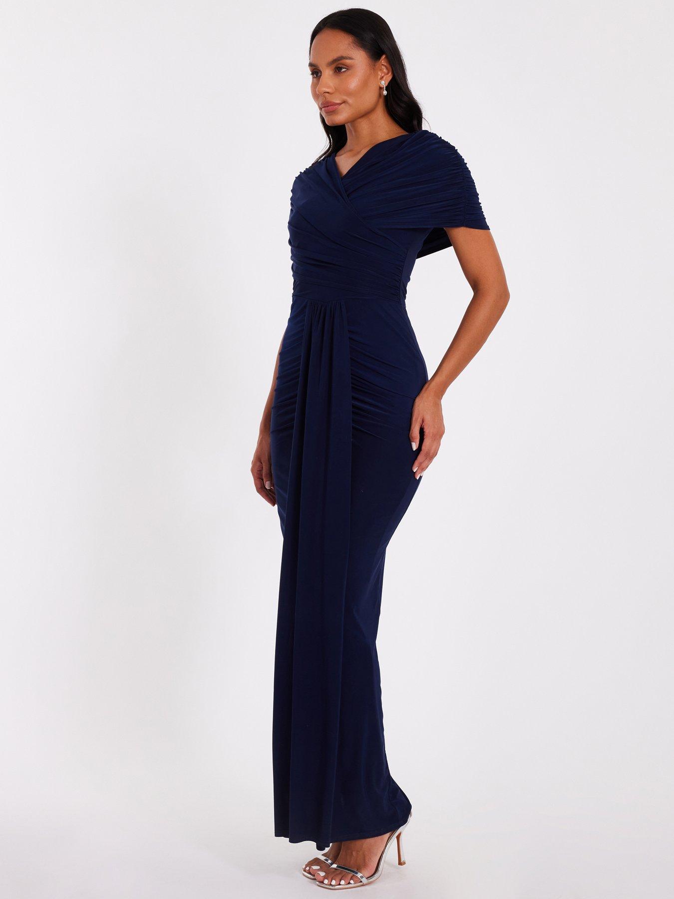 Image 3 of 6 of Quiz Navy Cross Front Ruched Maxi Dress