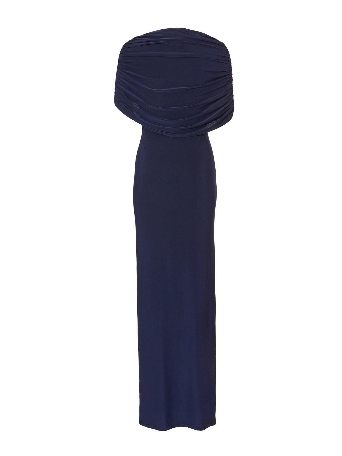 Image 5 of 6 of Quiz Navy Cross Front Ruched Maxi Dress