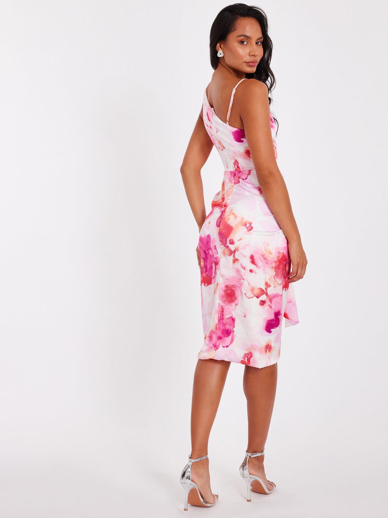 Image 2 of 6 of Quiz Petite Blush Floral Print Midi Dress