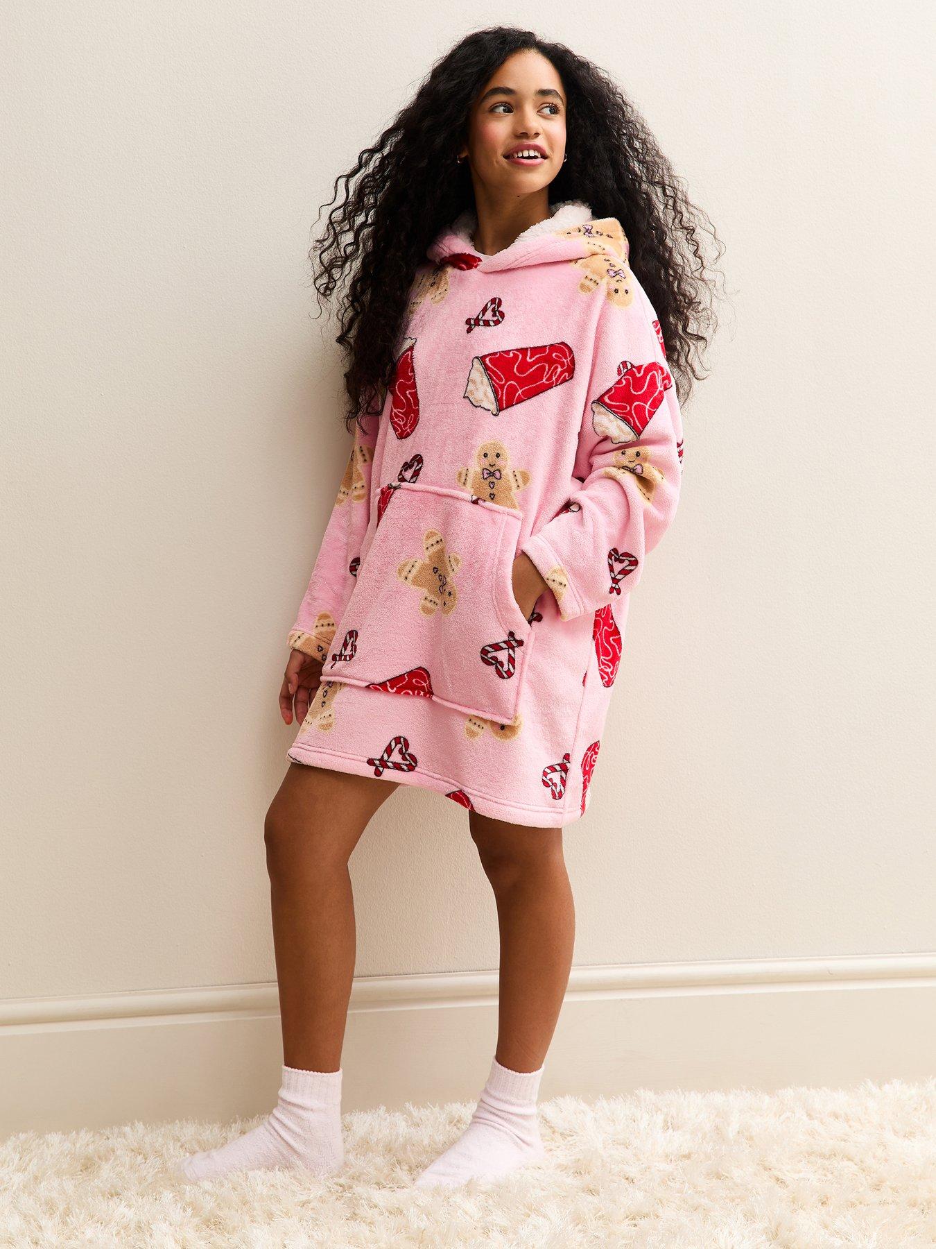 New Look 915 Girls Dessert Print Oversized Fleece Hoodie - Pink