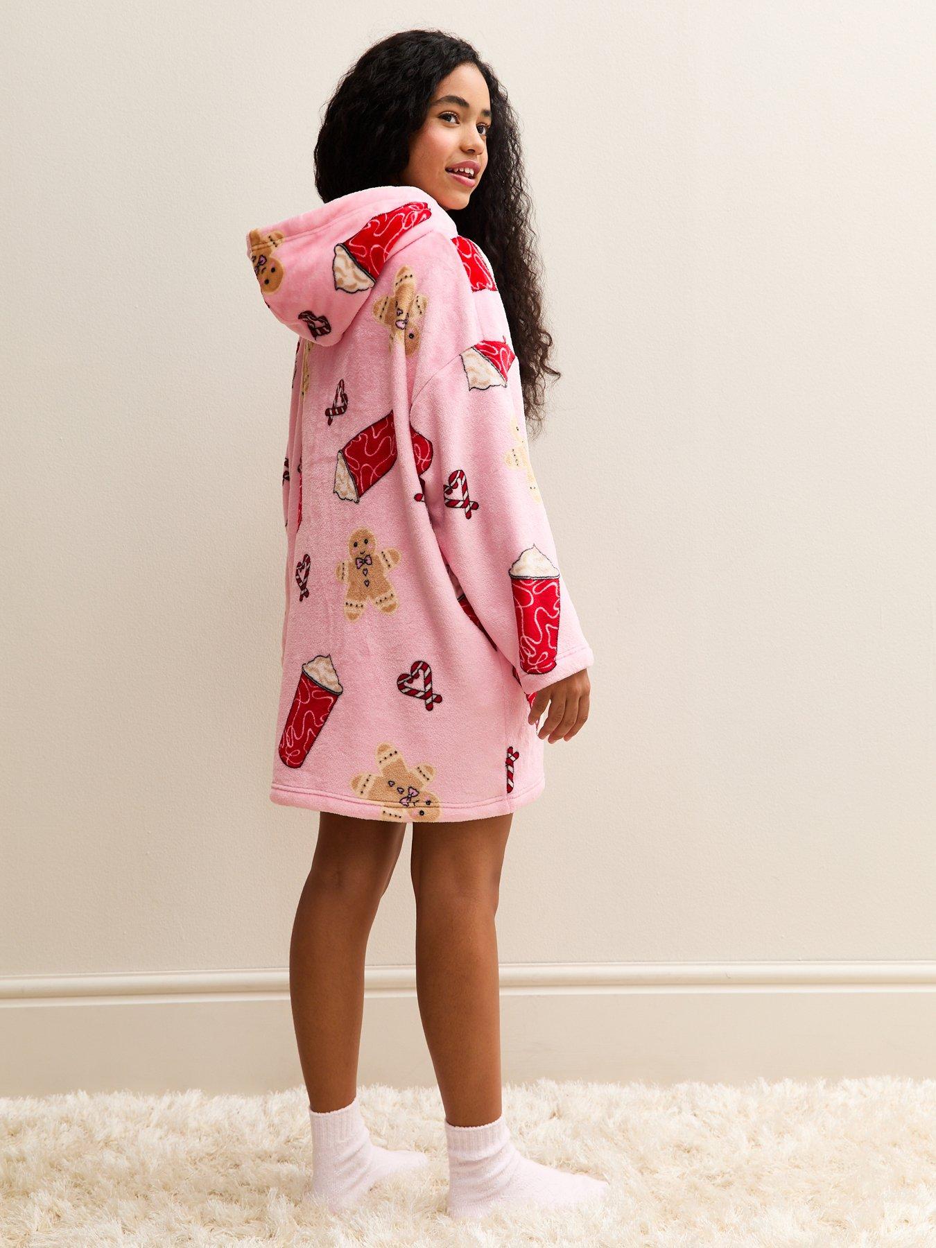 stillFront image of new-look-915-girls-dessert-print-oversized-fleece-hoodie-pink