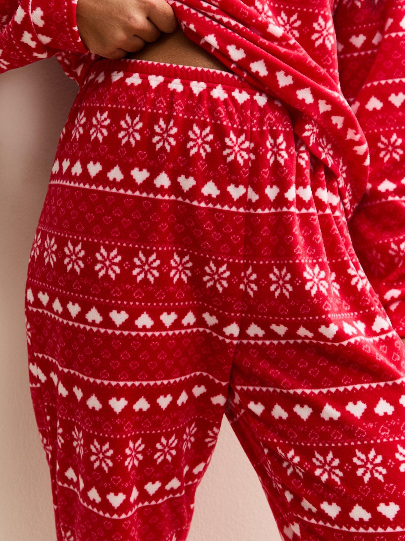  image of new-look-915-girls-fairisle-long-sleeve-top-and-tapered-trousers-pyjama-set-red