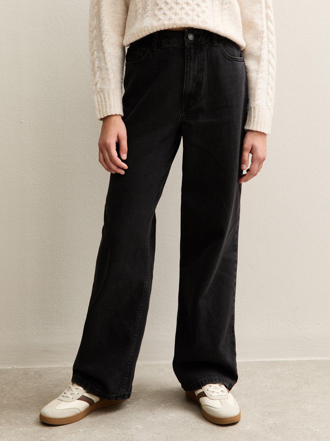 Image 1 of 5 of New Look 915 Girls Denim Wide Leg Jeans - Black