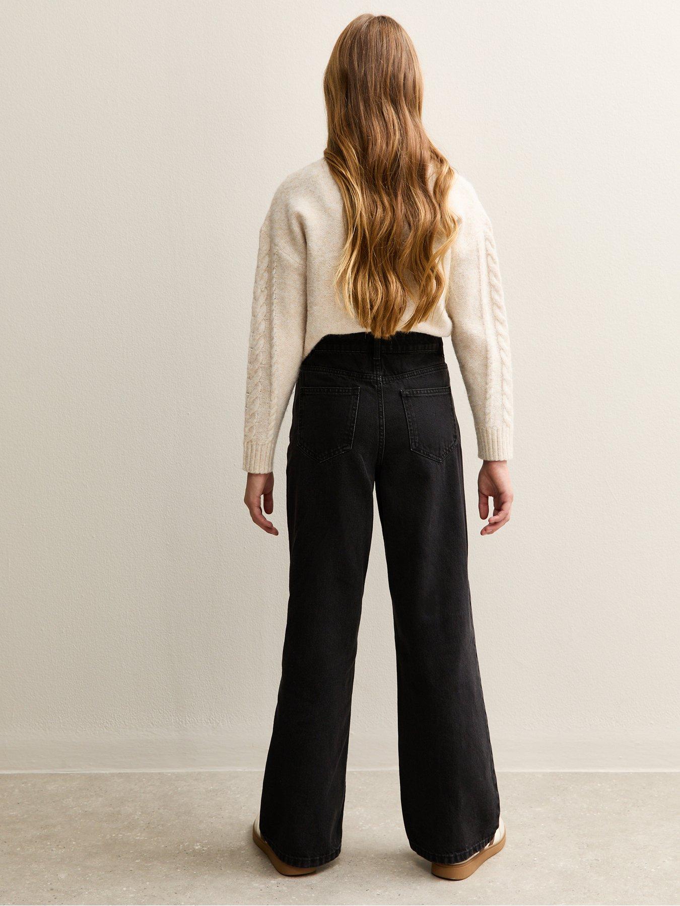 Image 2 of 5 of New Look 915 Girls Denim Wide Leg Jeans - Black