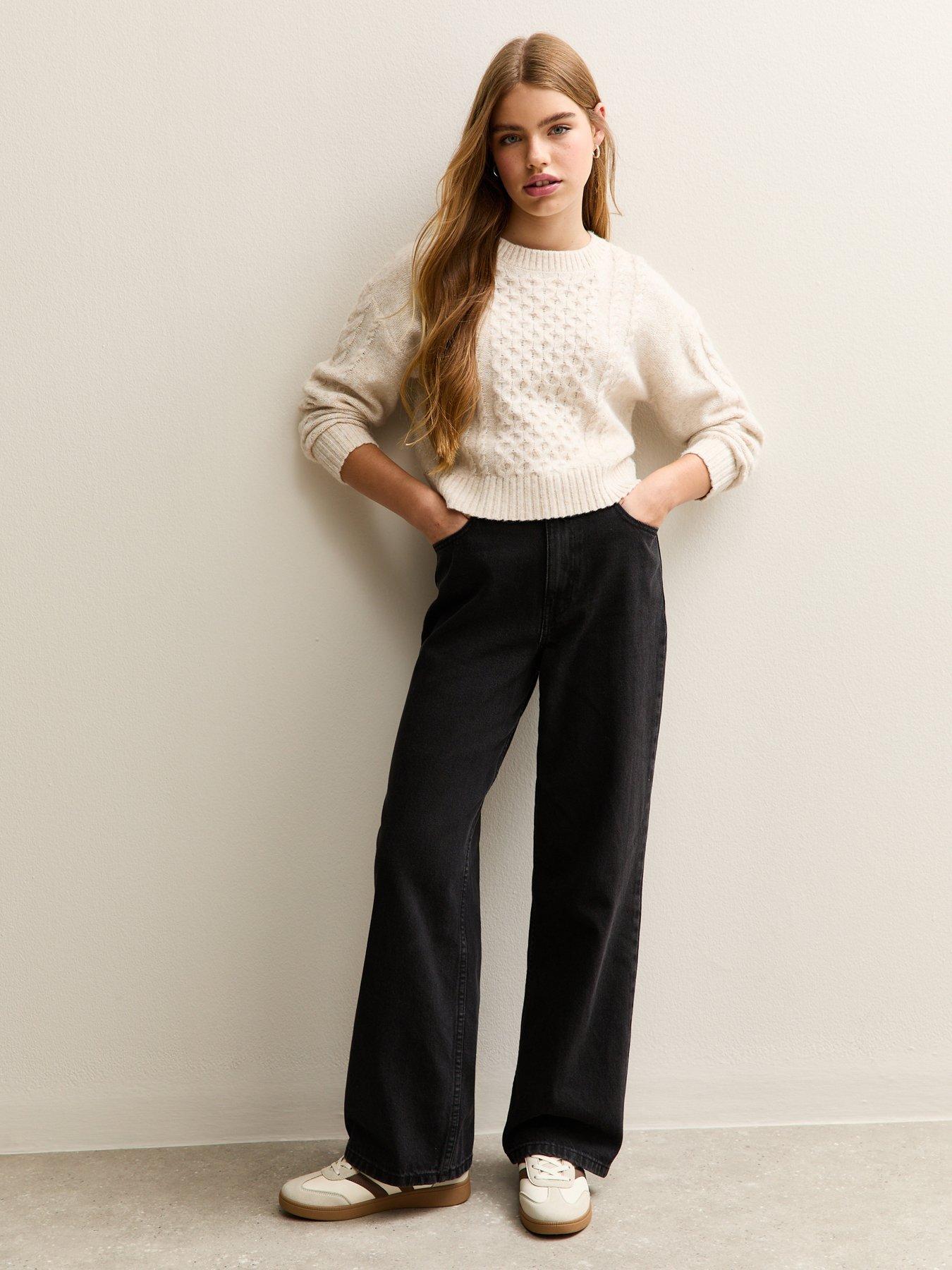 Image 3 of 5 of New Look 915 Girls Denim Wide Leg Jeans - Black