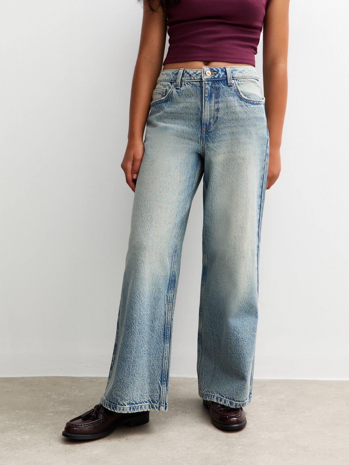 New Look 915 Girls Washed Wide Leg Jeans - Blue