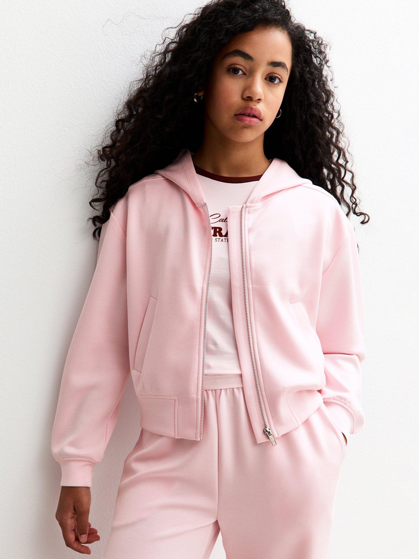 Image 1 of 6 of New Look 915 Girls Soft Touch Zip Up Hoodie - Light Pink