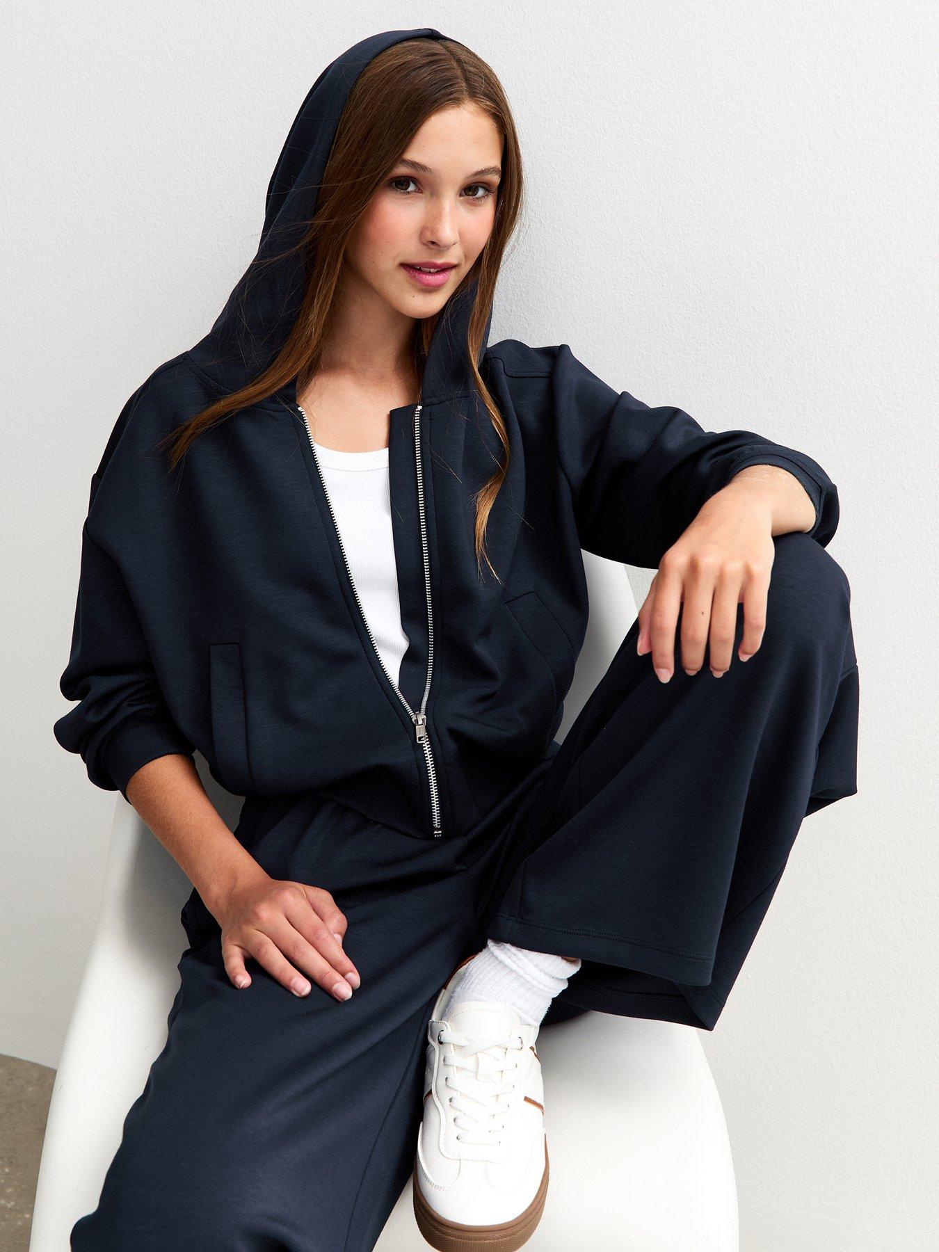  image of new-look-915-girls-soft-touch-zip-up-hoodie-navy