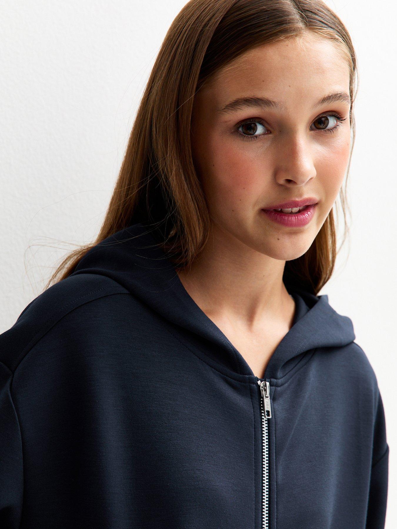  image of new-look-915-girls-soft-touch-zip-up-hoodie-navy