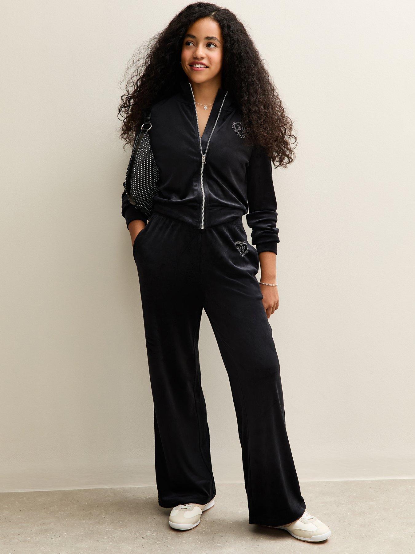  image of new-look-915-girls-velour-diamante-embellished-york-zip-up-top-black