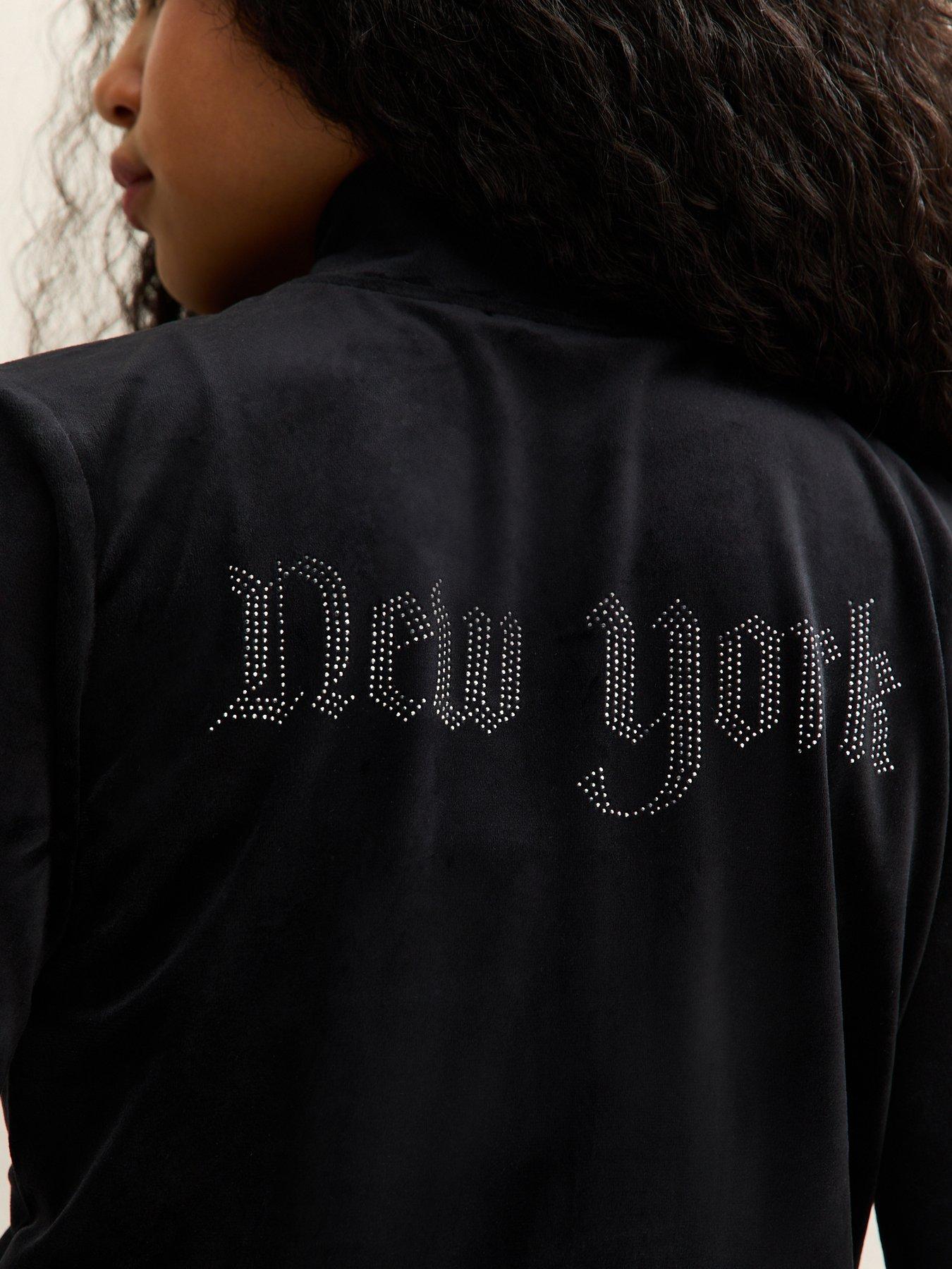  image of new-look-915-girls-velour-diamante-embellished-york-zip-up-top-black