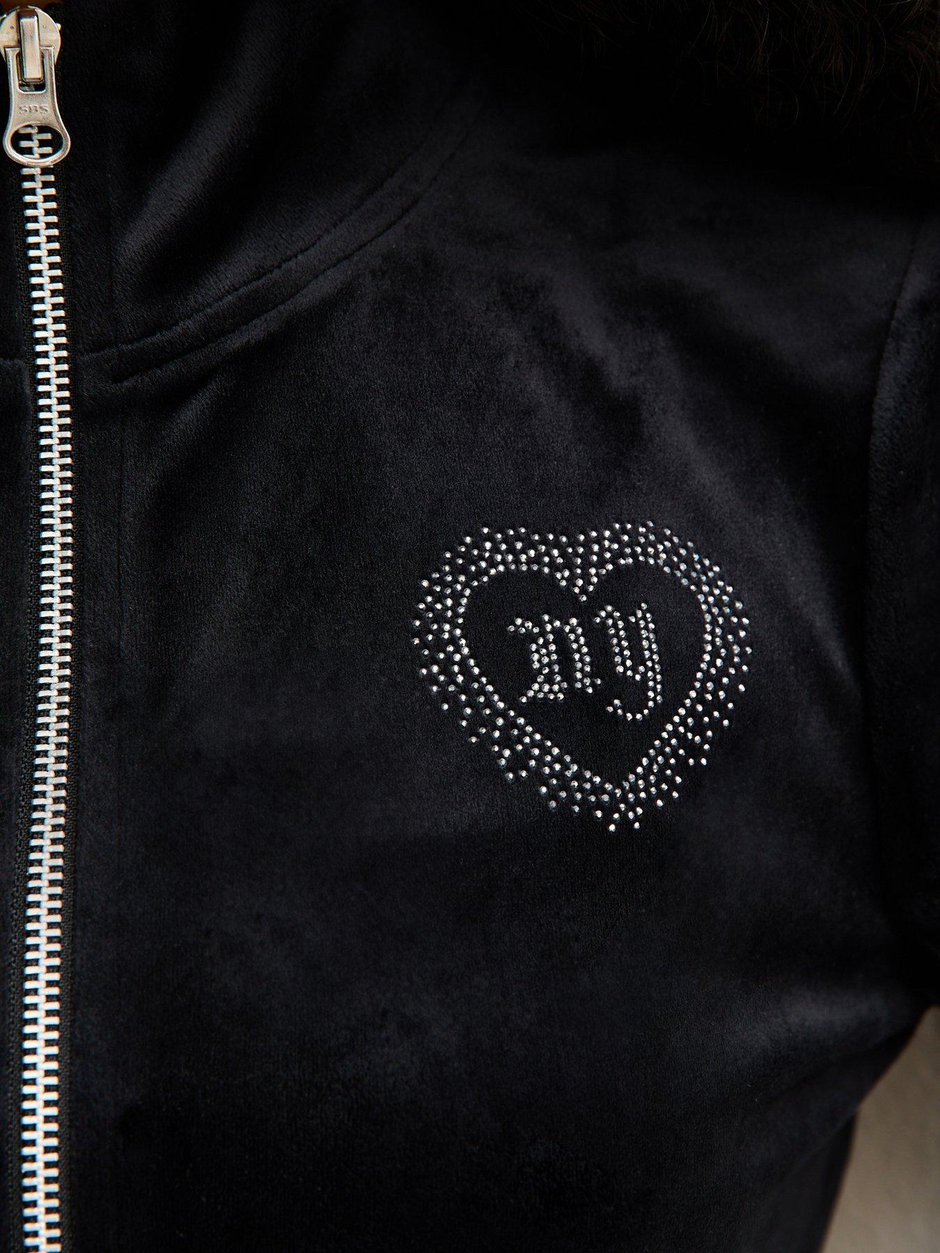  image of new-look-915-girls-velour-diamante-embellished-york-zip-up-top-black
