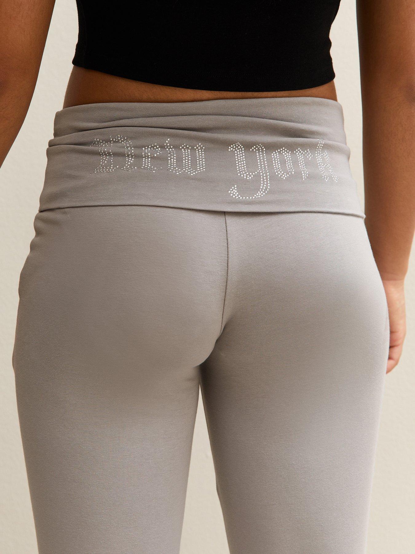  image of new-look-915-girls-diamanteacute-logo-flared-trousers-dark-grey