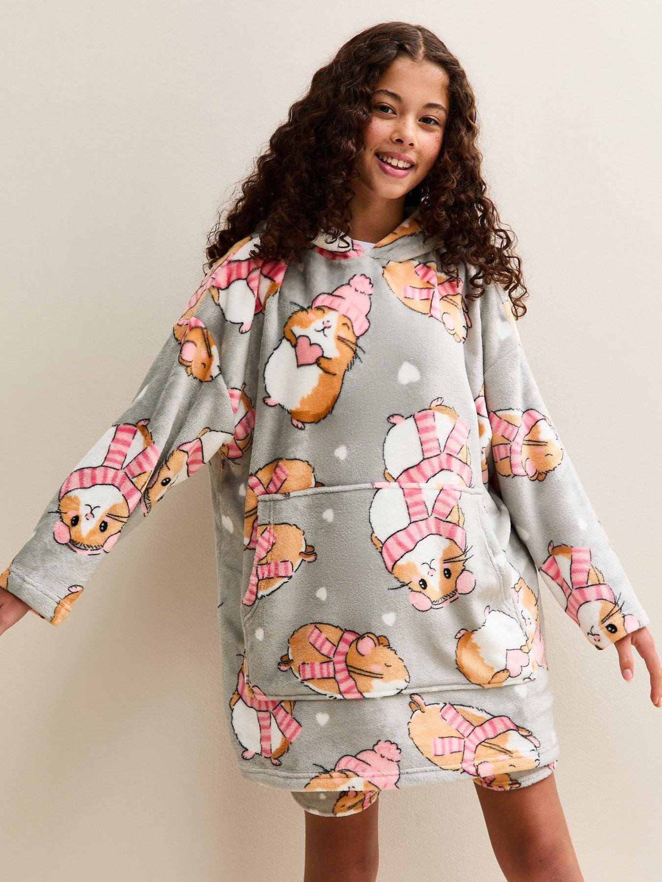 front image of new-look-915-girls-maise-hamster-print-oversized-hoodie-grey
