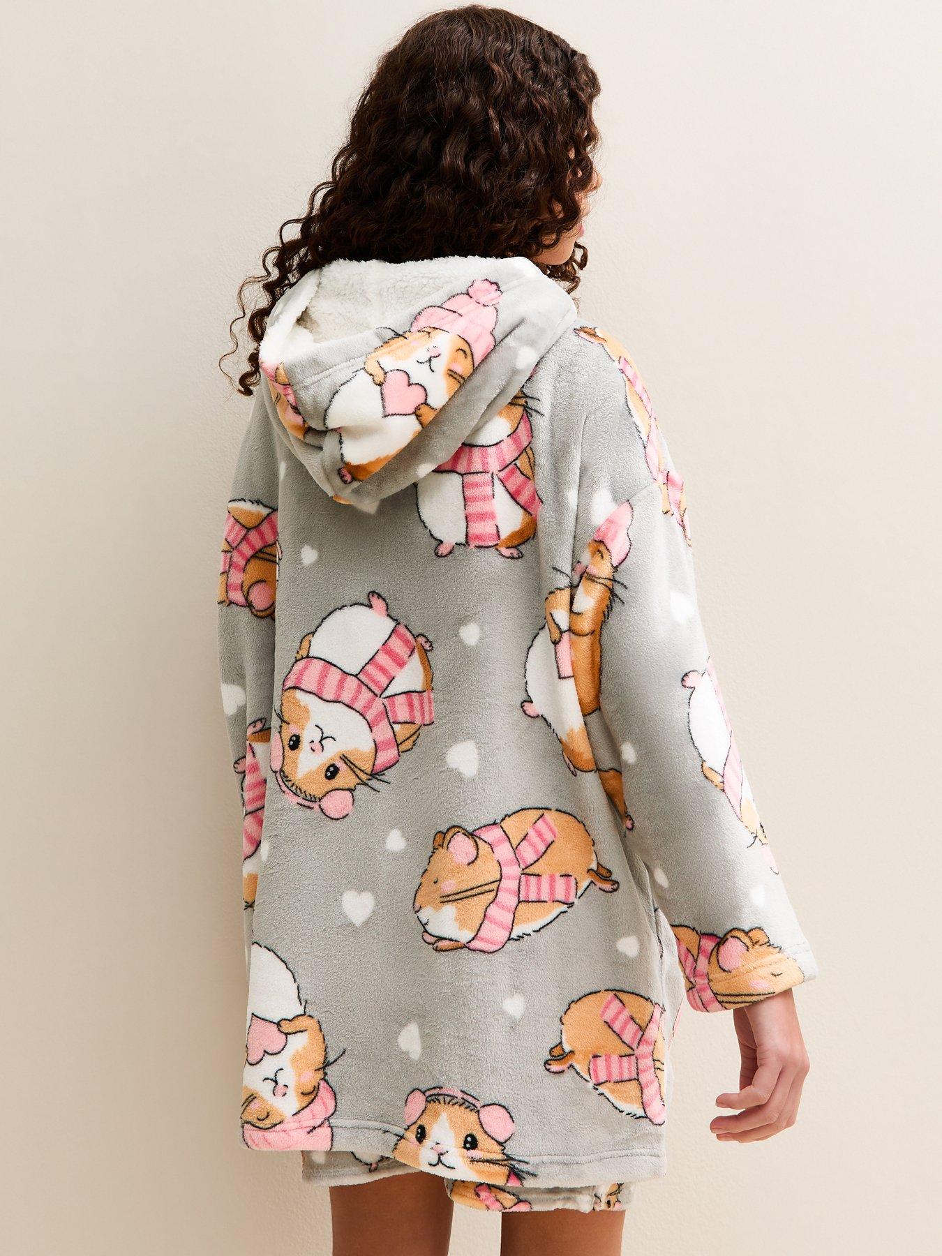  image of new-look-915-girls-maise-hamster-print-oversized-hoodie-grey