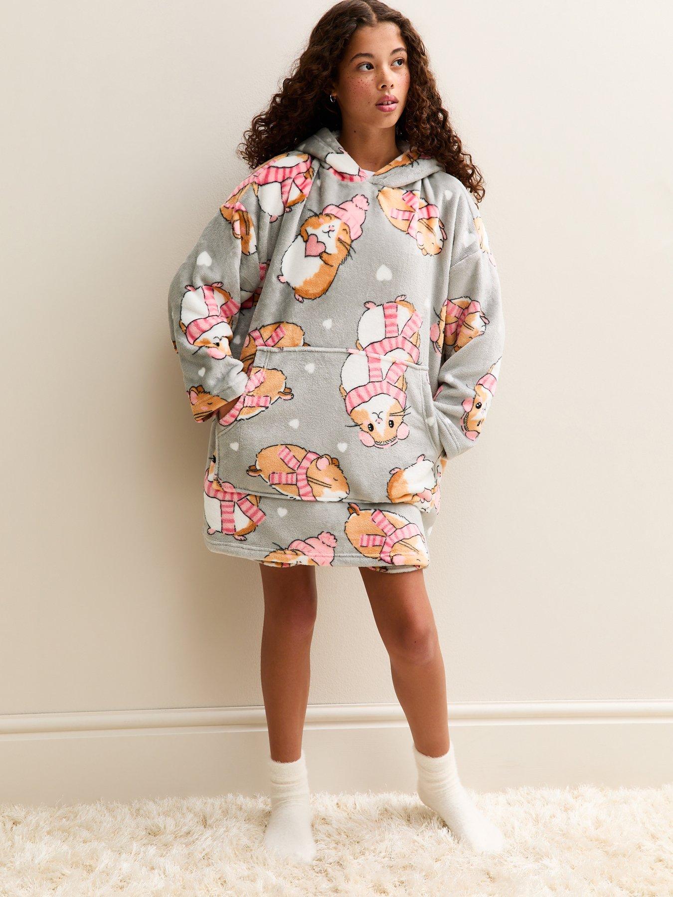  image of new-look-915-girls-maise-hamster-print-oversized-hoodie-grey