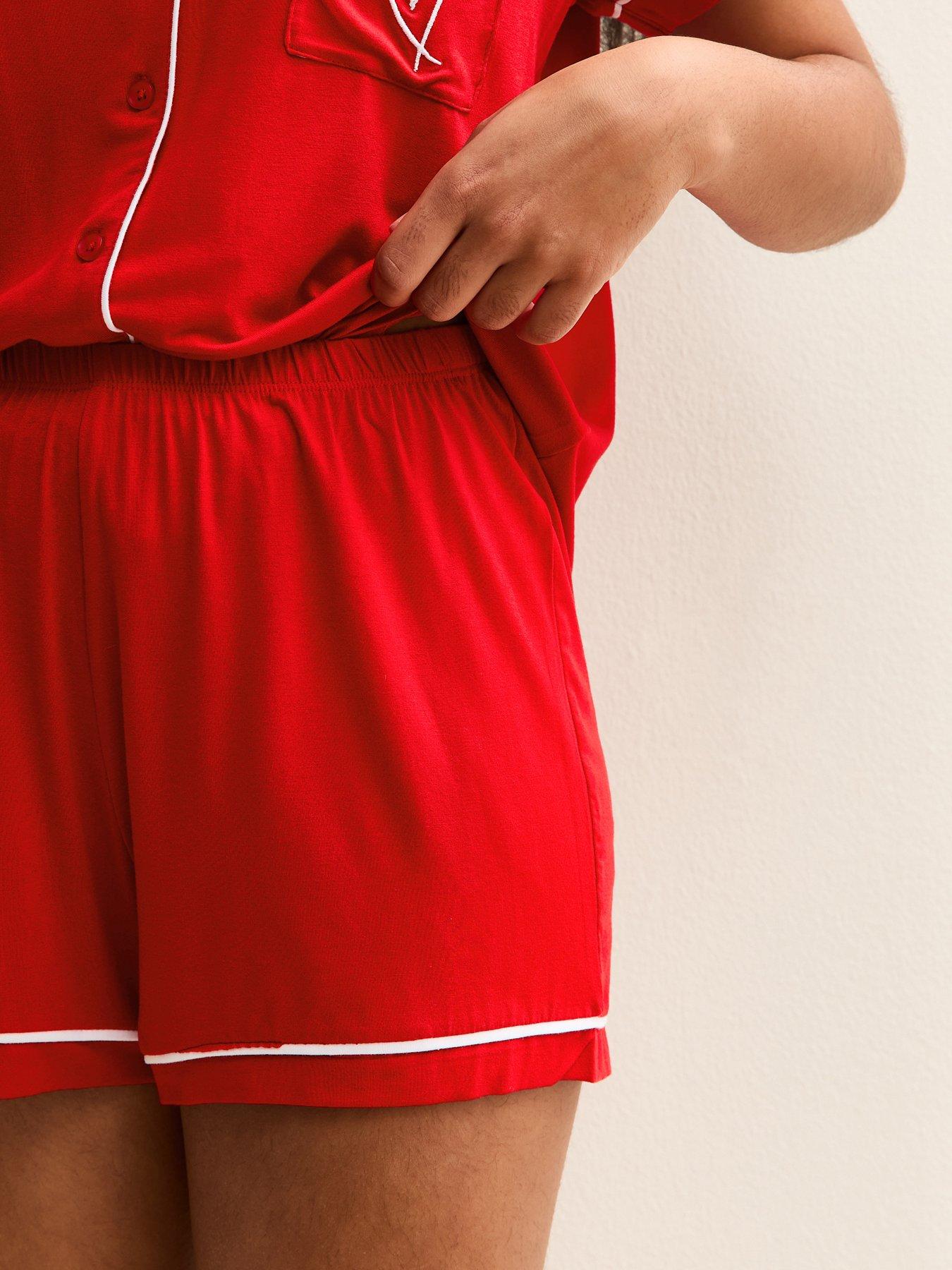  image of new-look-915-girls-jersey-embroidered-heart-shirt-and-shorts-pyjama-set-red