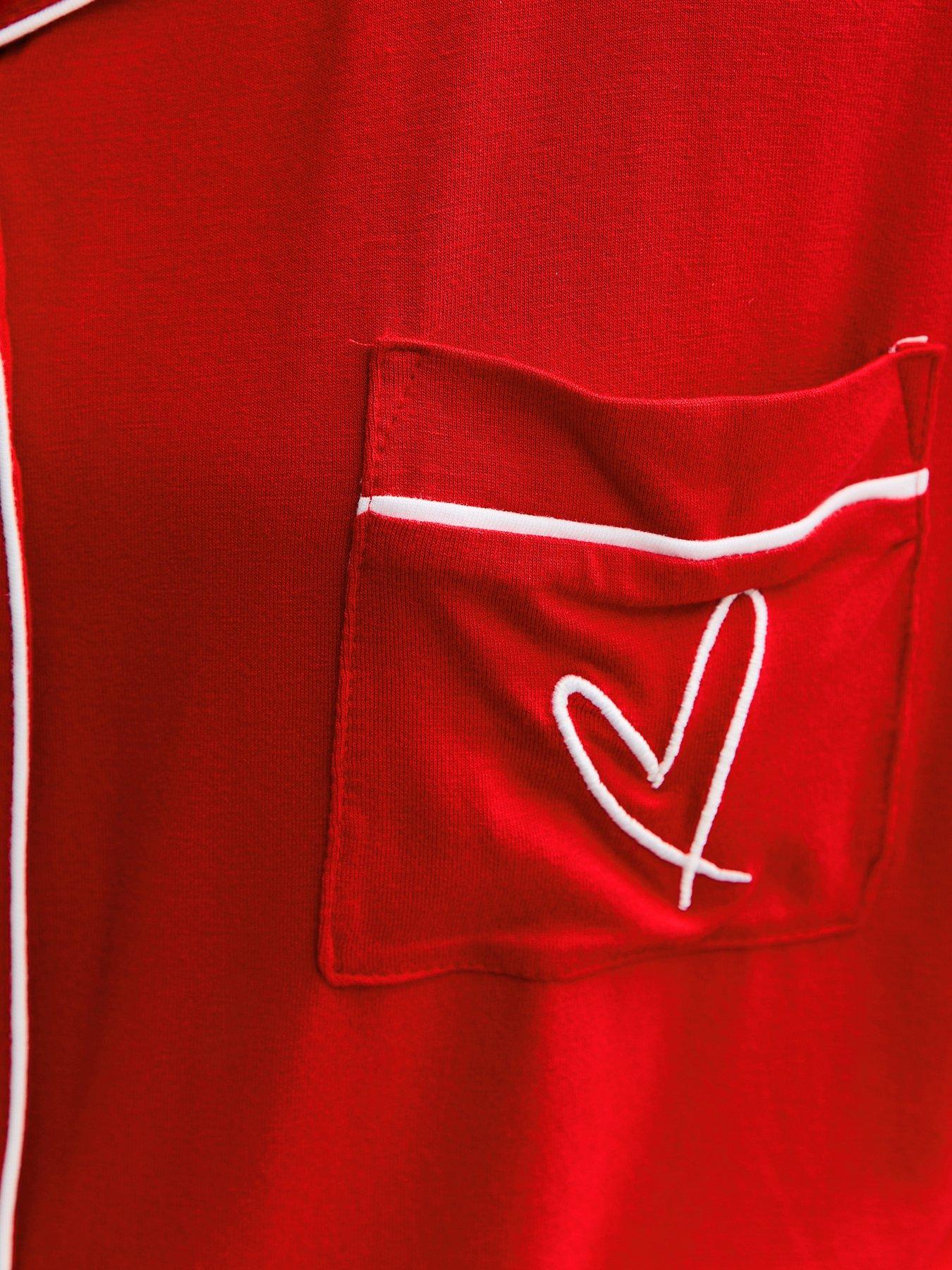  image of new-look-915-girls-jersey-embroidered-heart-shirt-and-shorts-pyjama-set-red