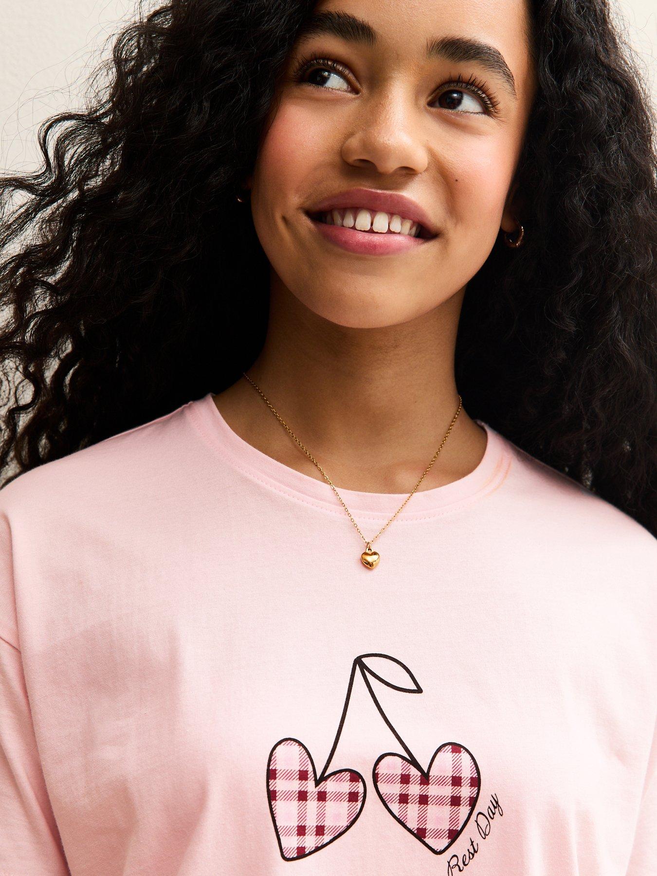  image of new-look-915-girls-check-t-shirt-and-shorts-pyjama-set-pink