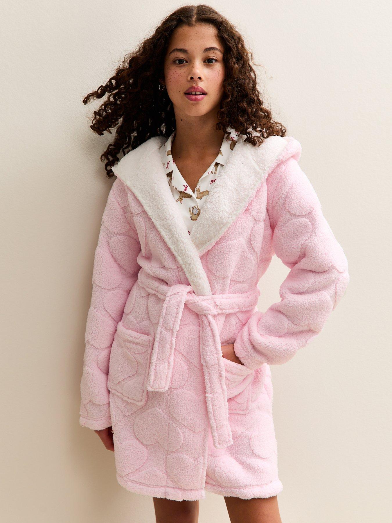  image of new-look-915-girls-heart-fleece-robe-pink