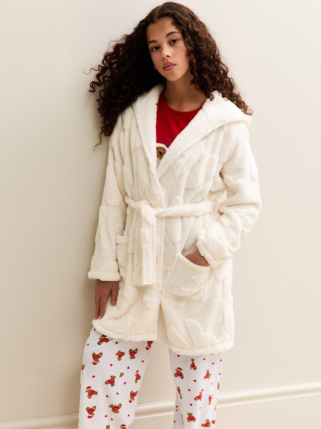 New Look 915 Girls Bow Pattern Hooded Dressing Gown - Cream