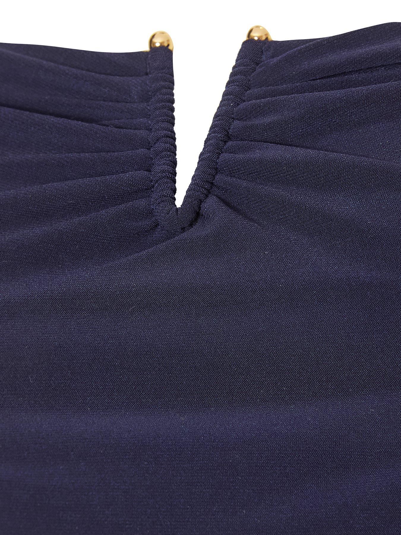 Image 6 of 6 of Quiz Navy Collar Detail Ruched Midaxi Dress