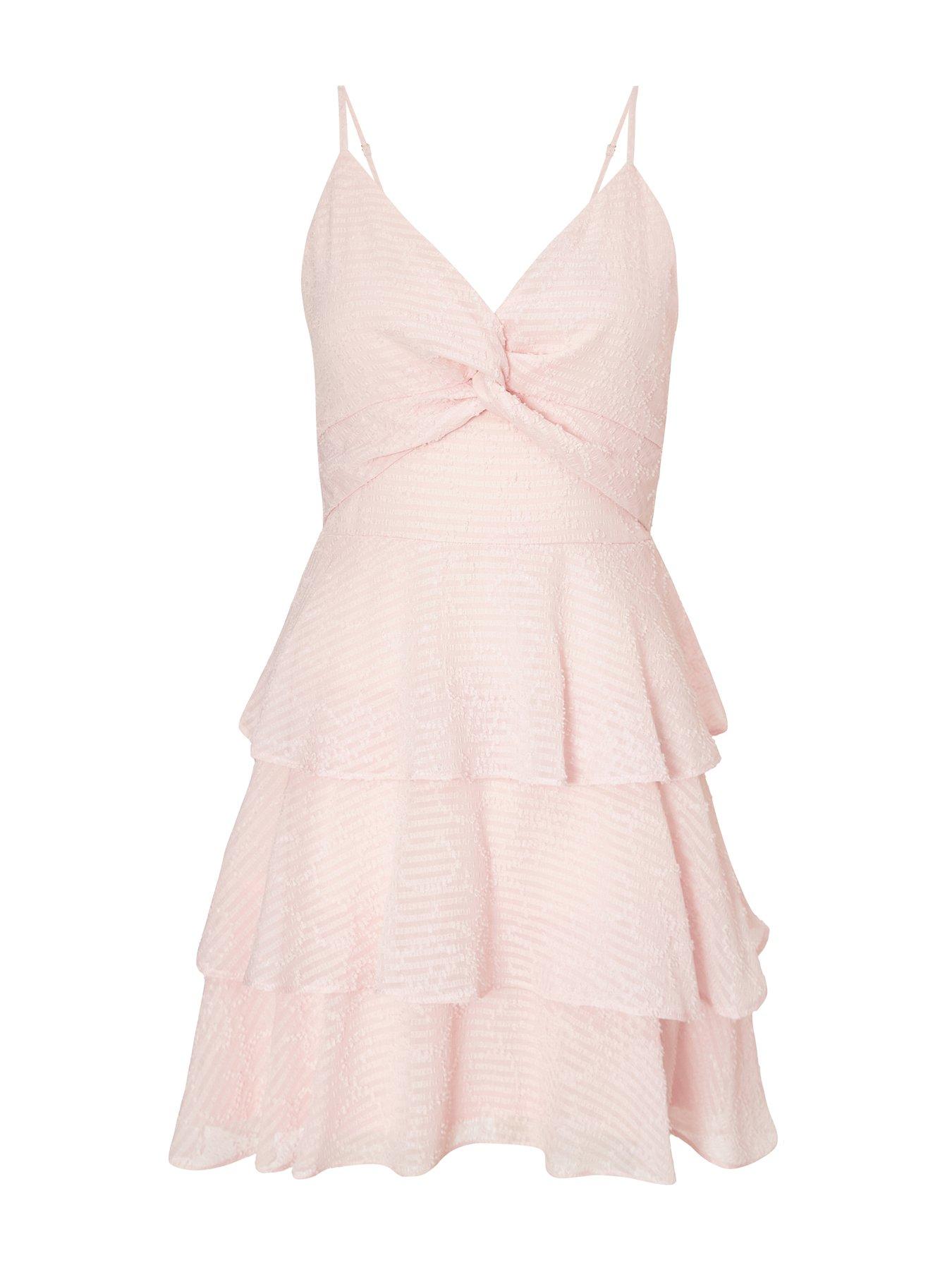 Image 4 of 6 of Quiz Pale Pink Chiffon Tiered Mini Dress