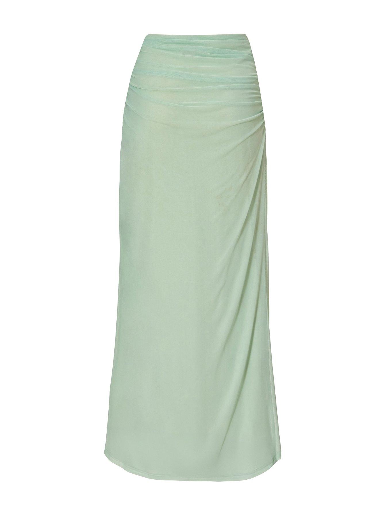 Image 5 of 6 of Quiz Sage Mesh Ruched Midaxi Skirt