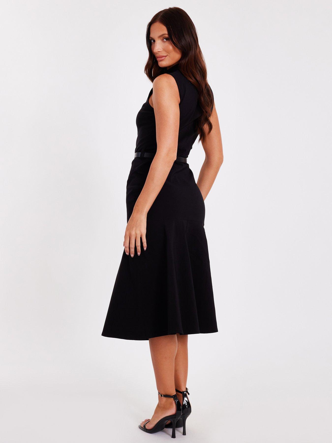 Image 2 of 6 of Quiz Black Corsage Belt Midi Dress