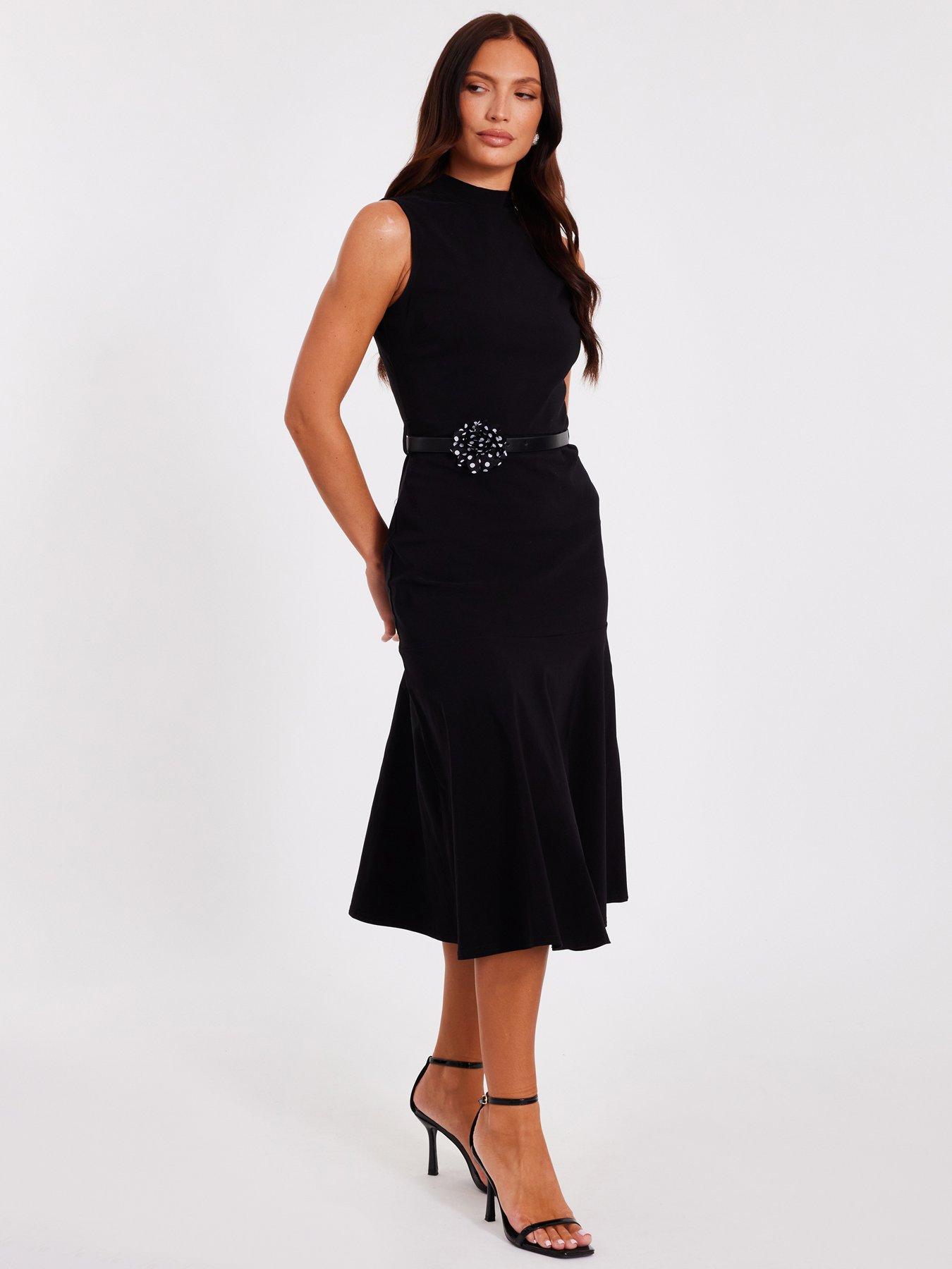 Image 3 of 6 of Quiz Black Corsage Belt Midi Dress