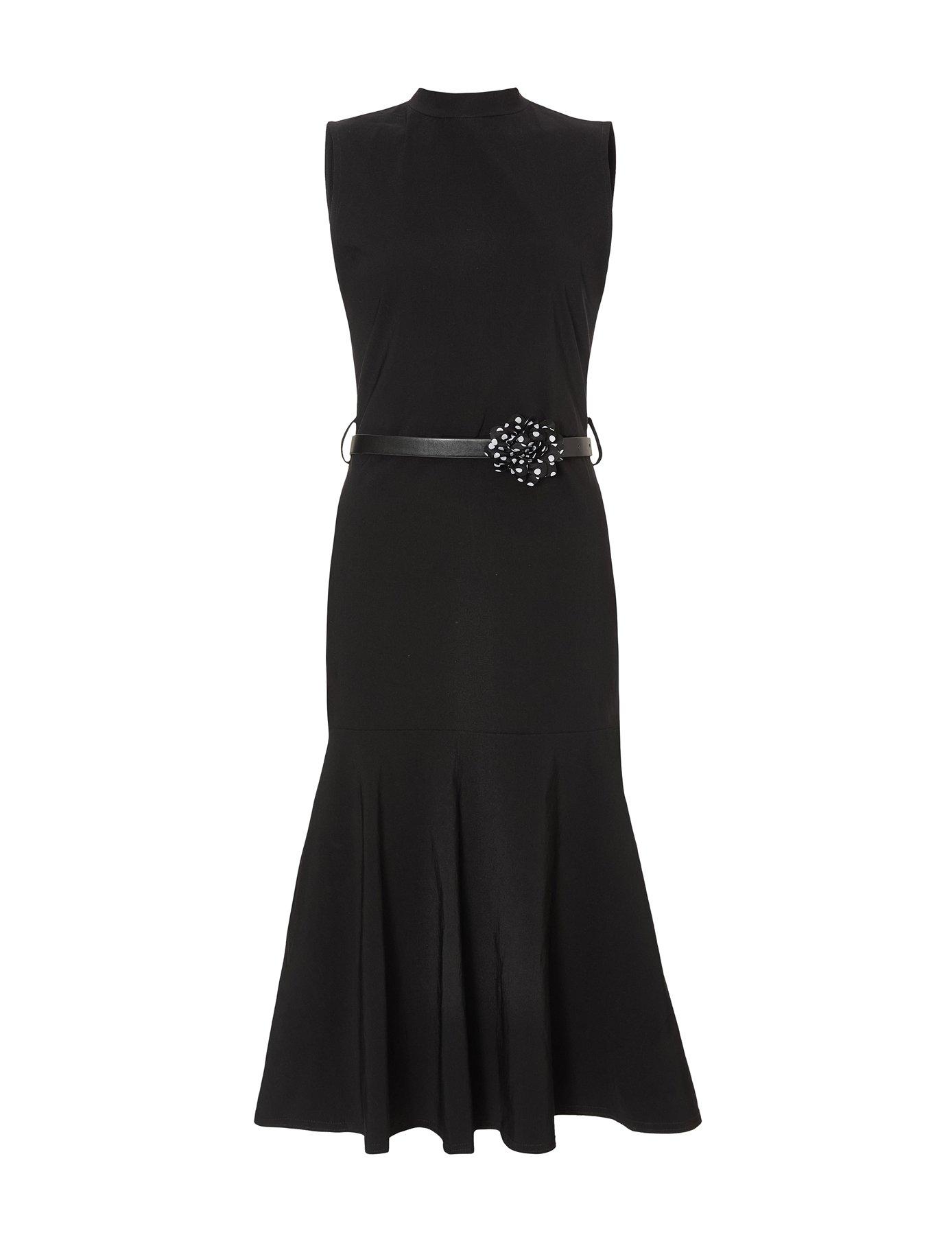 Image 4 of 6 of Quiz Black Corsage Belt Midi Dress