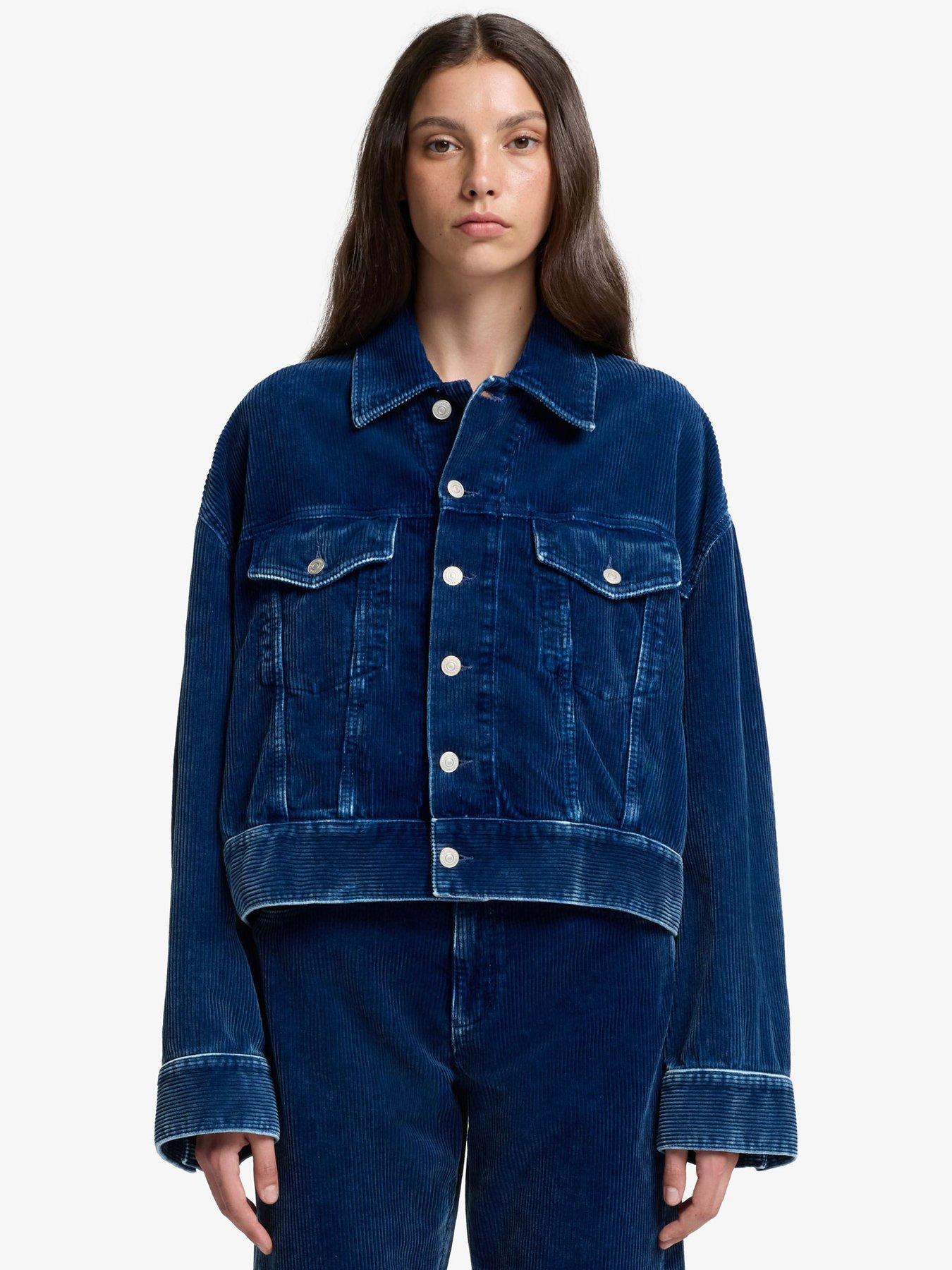 undefined Corduroy Oli Cropped Trucker - Dark Wash