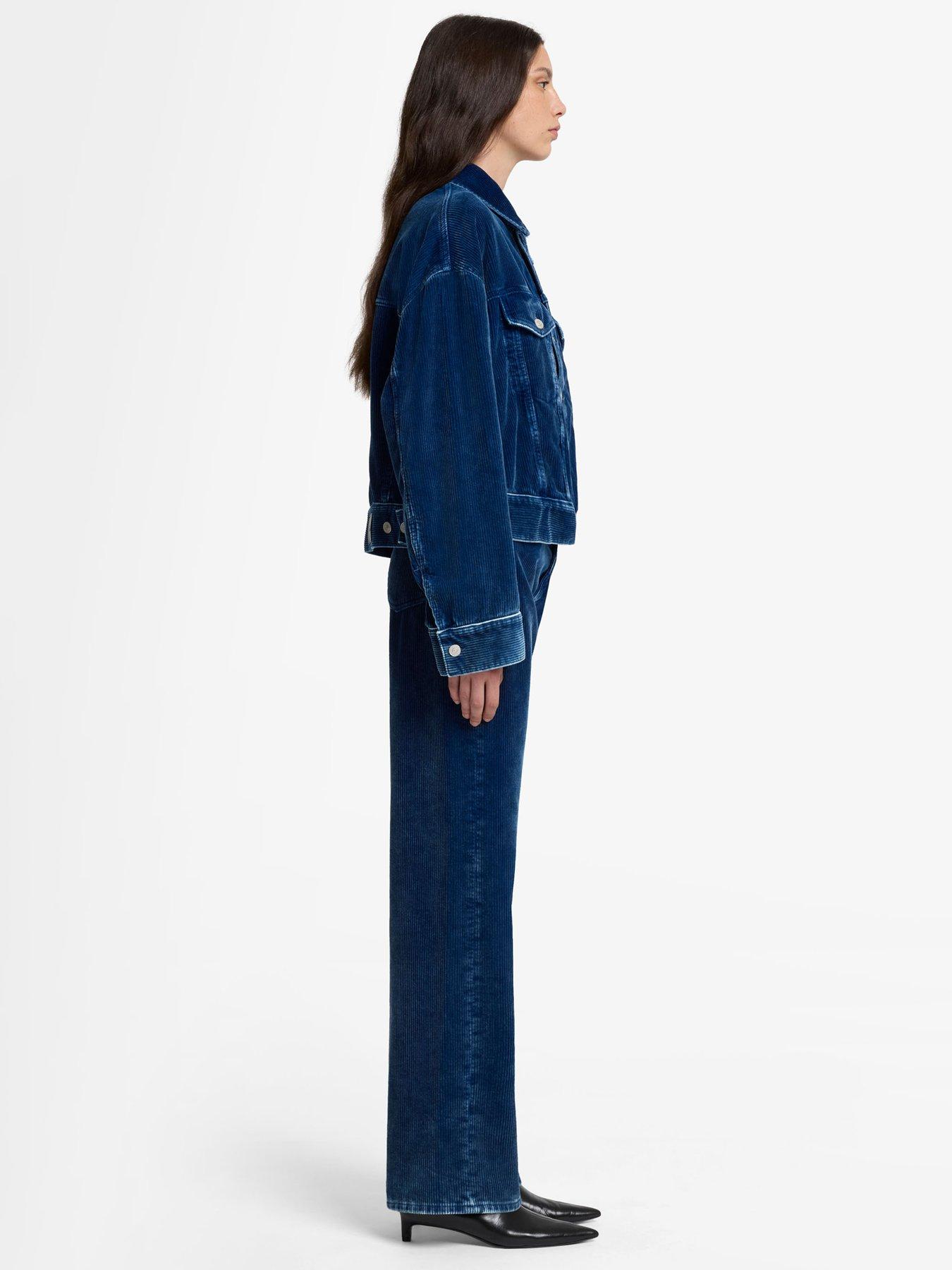 Image 4 of 6 of 7 FOR ALL MANKIND Corduroy Oli Cropped Trucker - Dark Wash