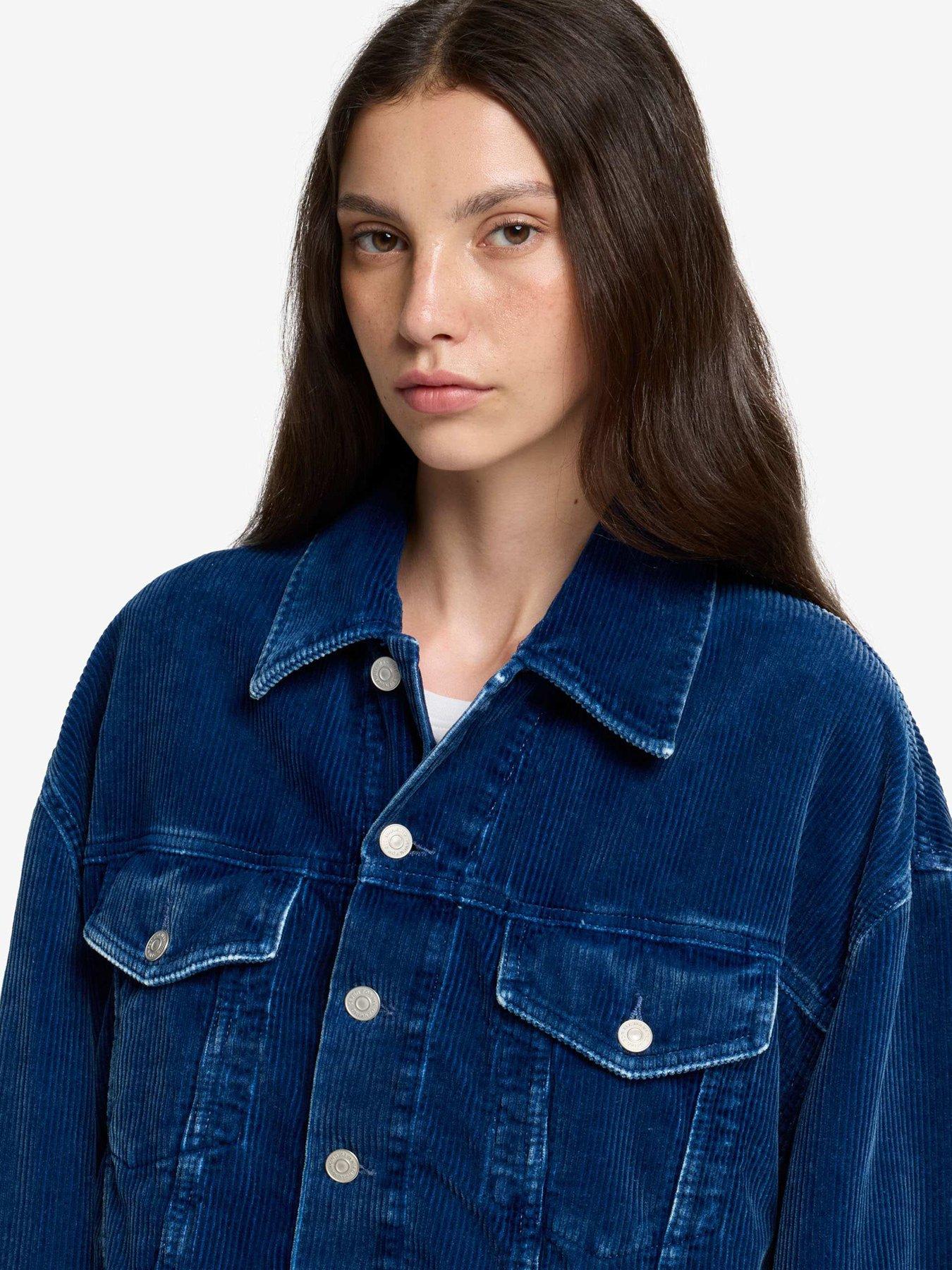 Image 5 of 6 of 7 FOR ALL MANKIND Corduroy Oli Cropped Trucker - Dark Wash