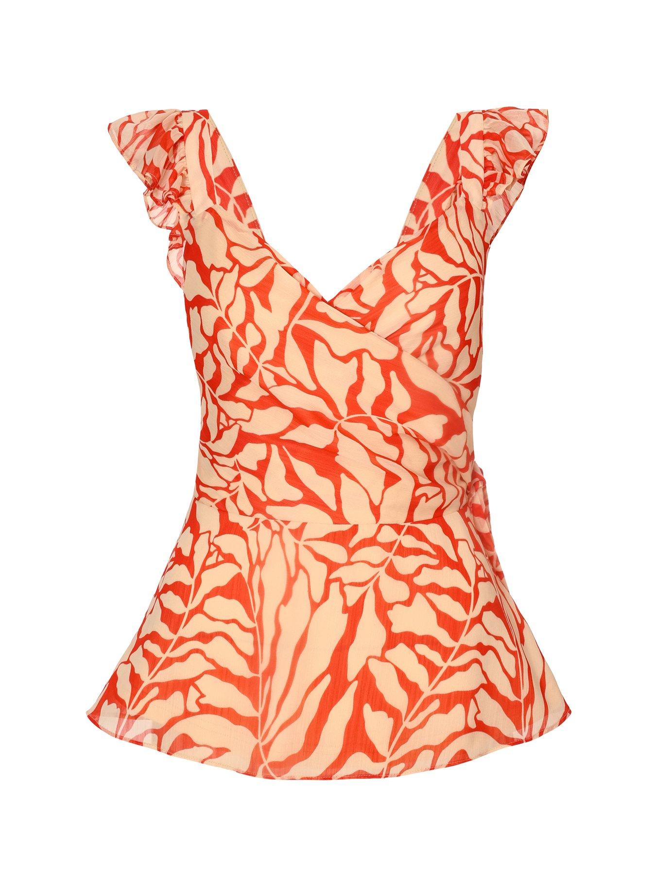Image 4 of 6 of Quiz Red Chiffon Floral Tie Top