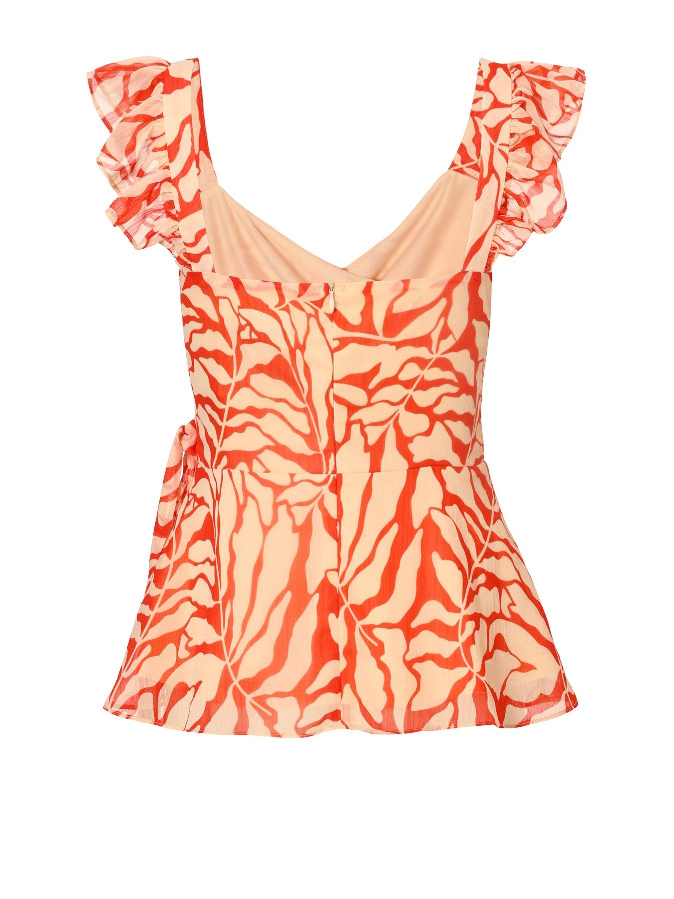 Image 5 of 6 of Quiz Red Chiffon Floral Tie Top