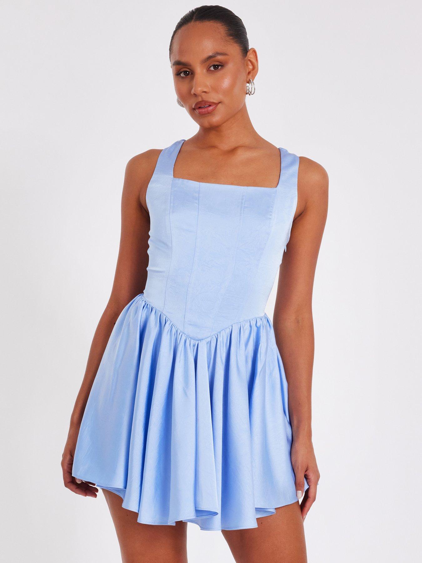 undefined Blue Satin Corset Mini Dress