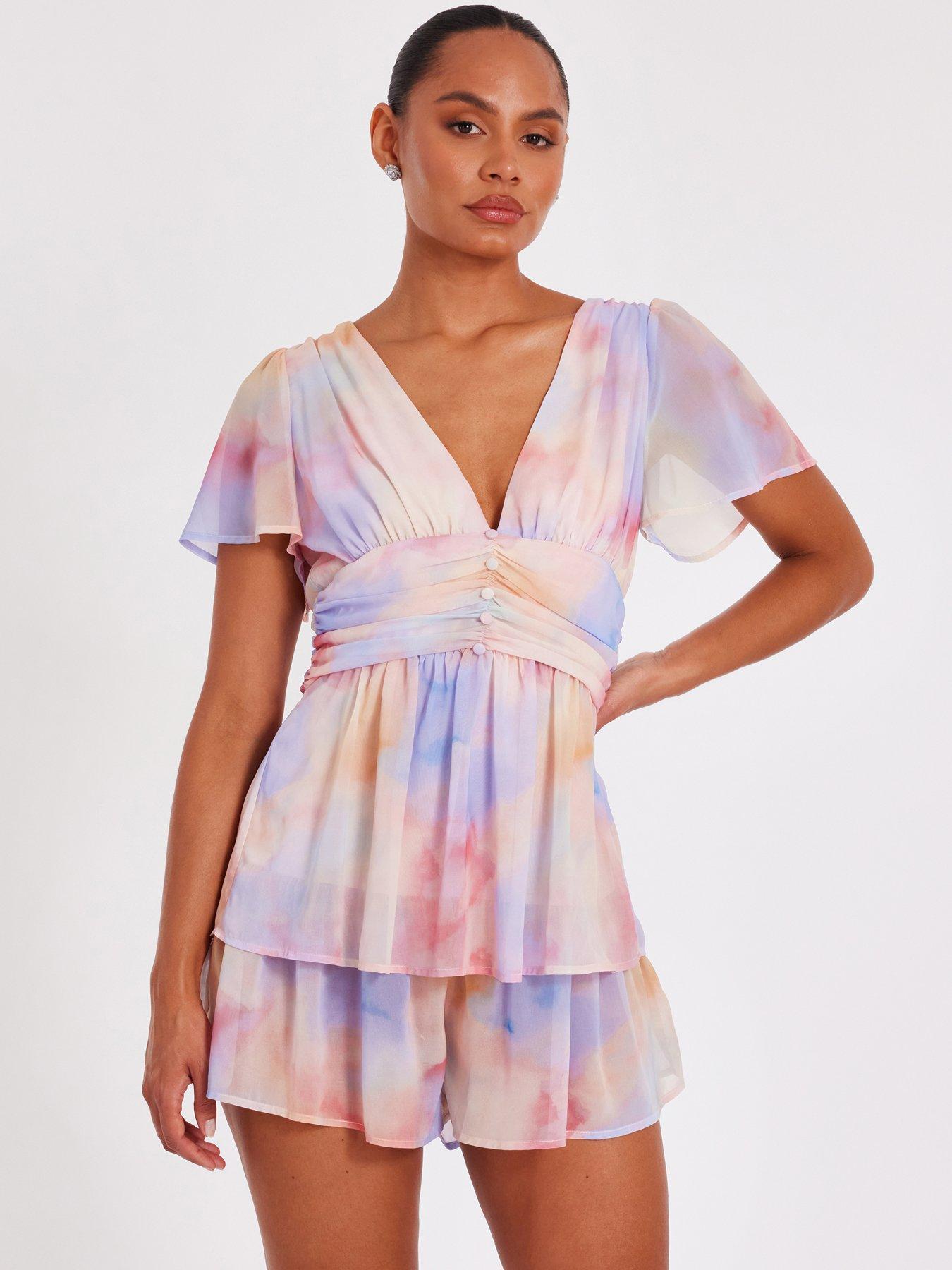 undefined Light Pink Tie Dye Tiered Playsuit