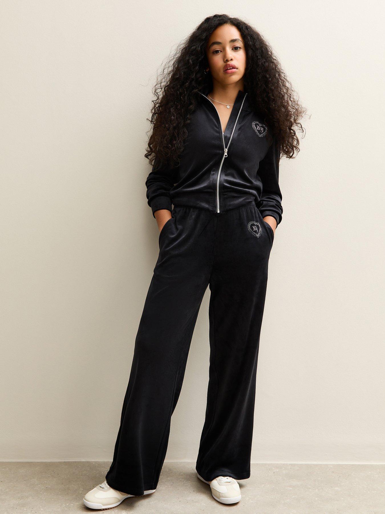 New Look 915 Girls Velour Diamante York Embellished Joggers - Black