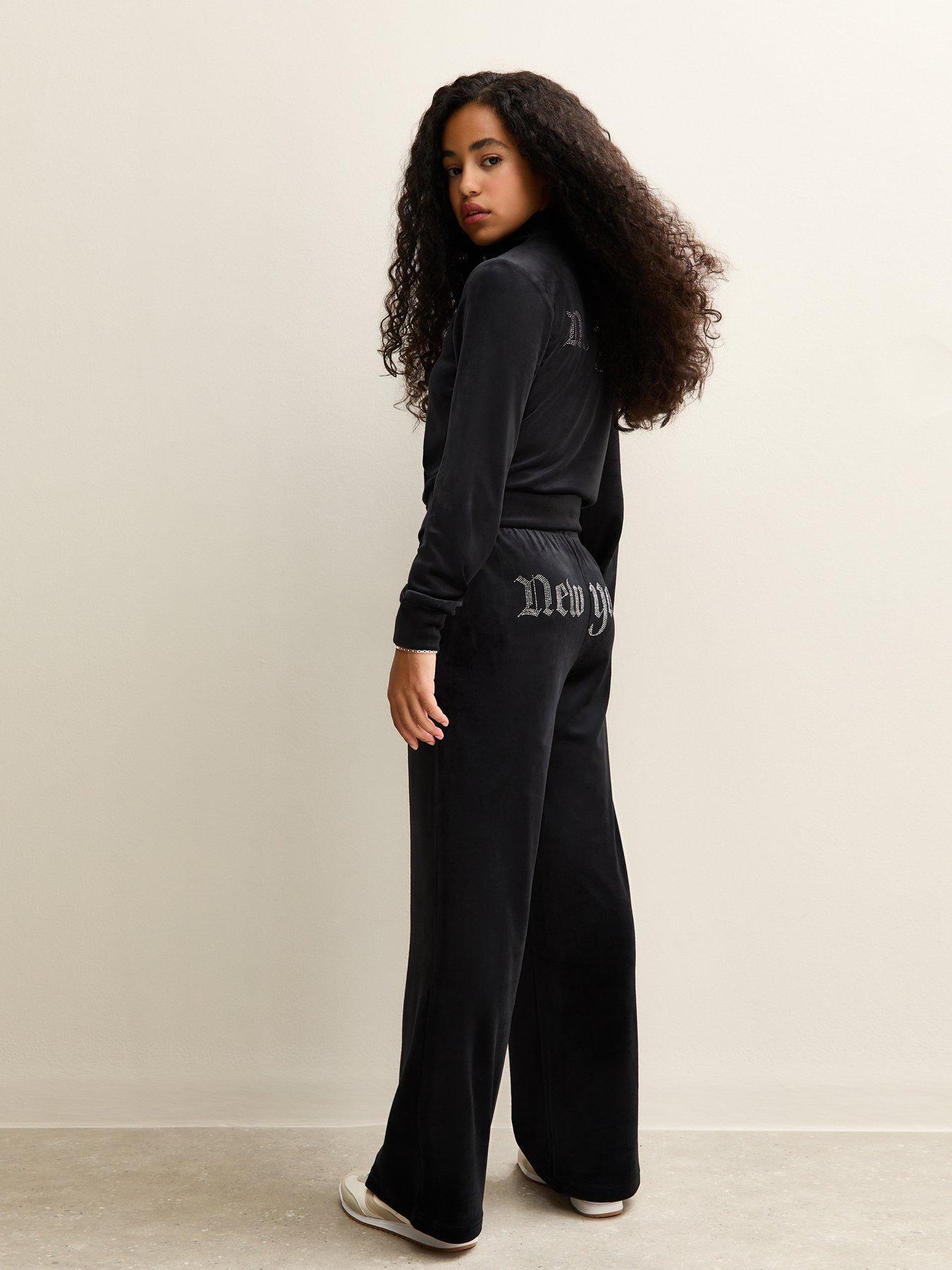 stillFront image of new-look-915-girls-velour-diamante-york-embellished-joggers-black
