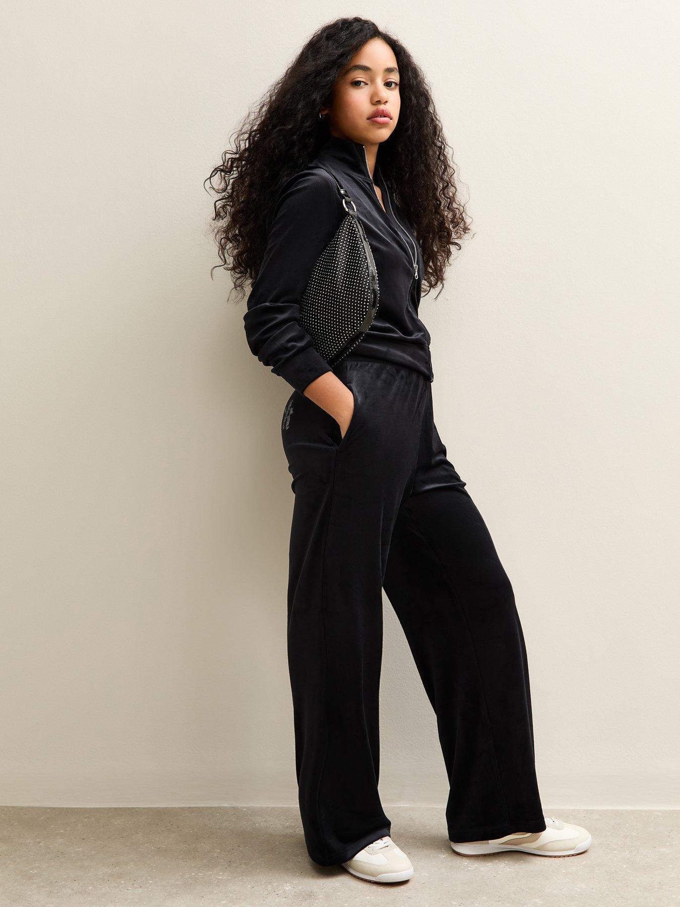  image of new-look-915-girls-velour-diamante-york-embellished-joggers-black
