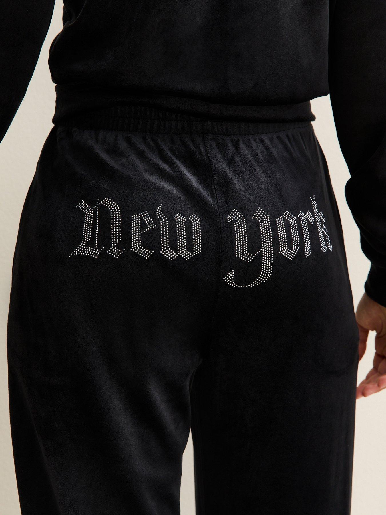  image of new-look-915-girls-velour-diamante-york-embellished-joggers-black