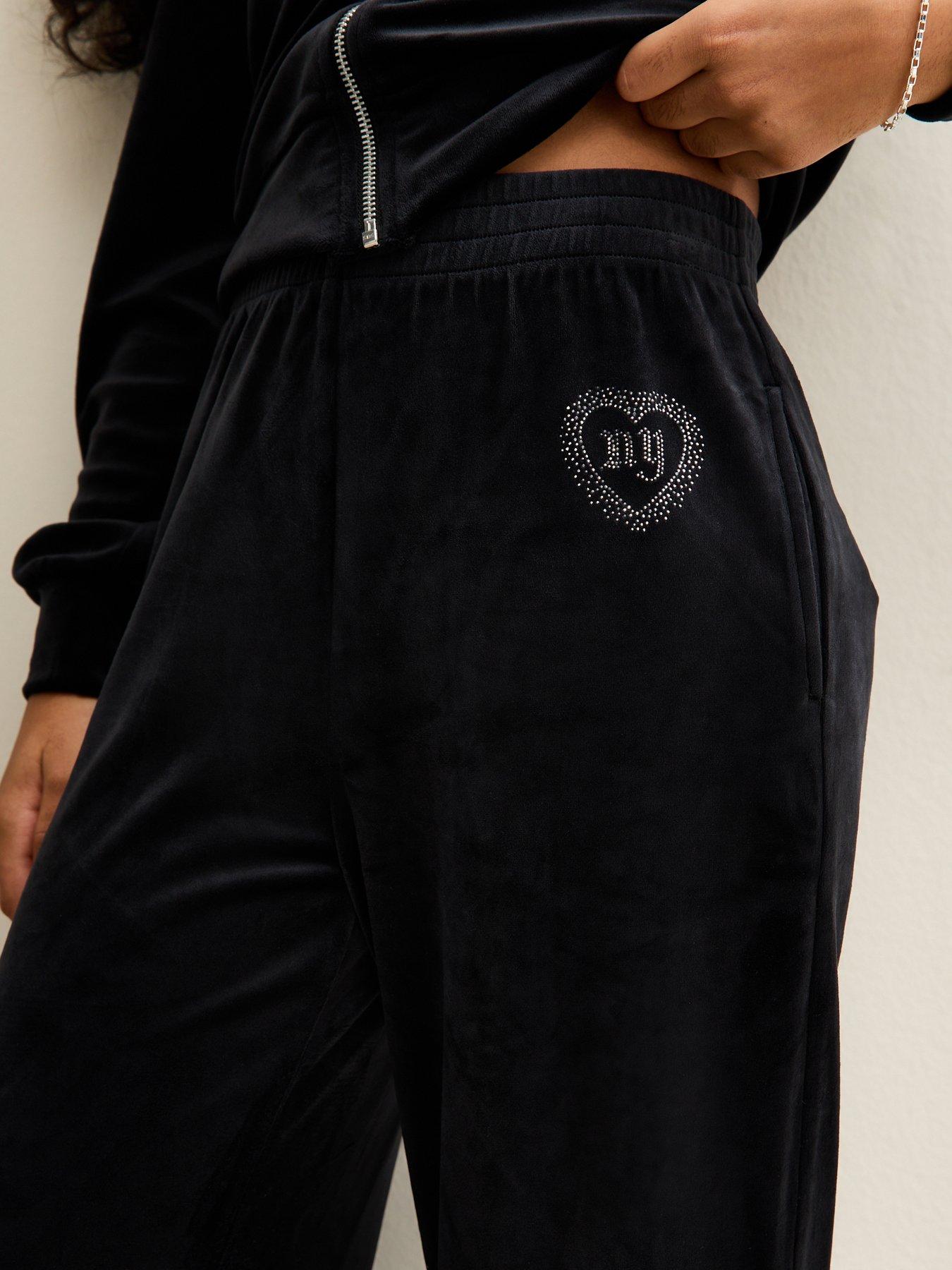  image of new-look-915-girls-velour-diamante-york-embellished-joggers-black