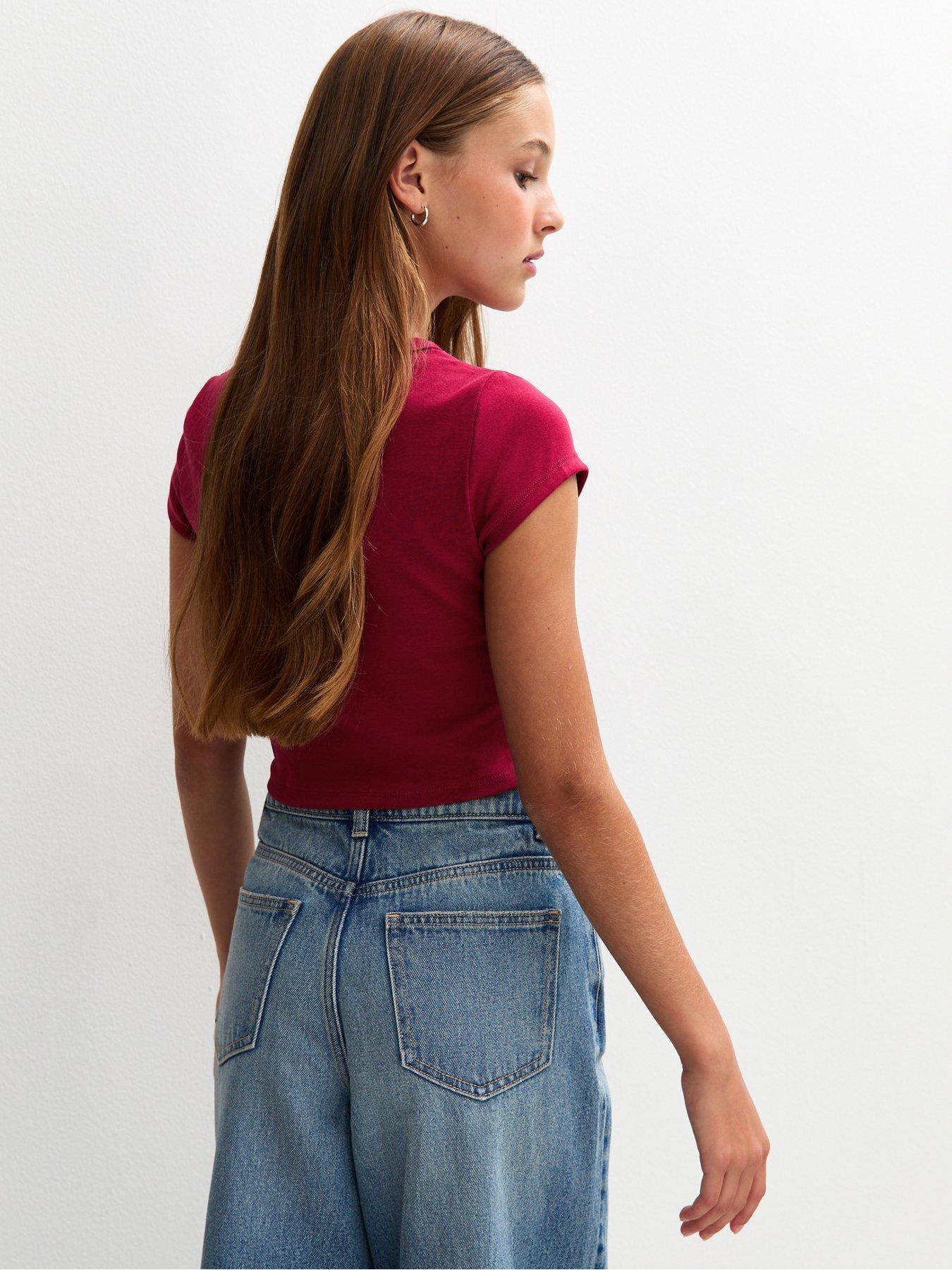 stillFront image of new-look-915-girls-short-sleeve-baby-t-shirt-dark-red