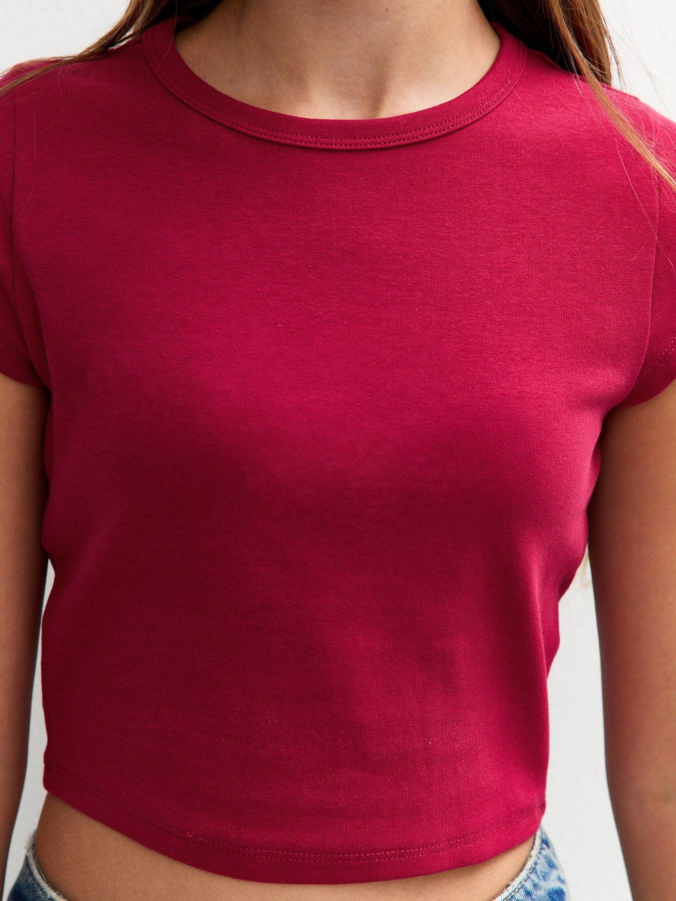  image of new-look-915-girls-short-sleeve-baby-t-shirt-dark-red