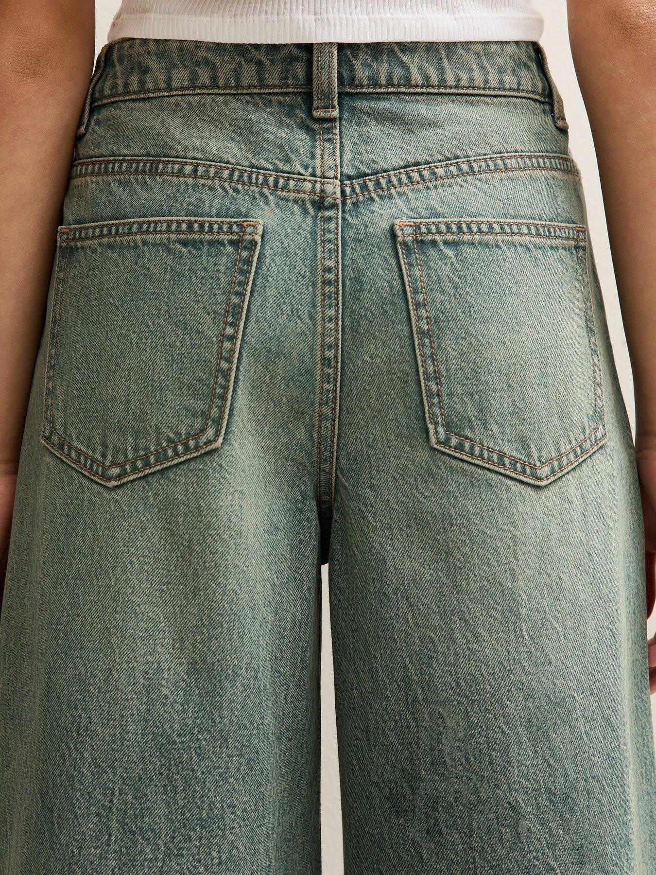  image of new-look-915-girls-distressed-wash-super-wide-leg-jeans-blue