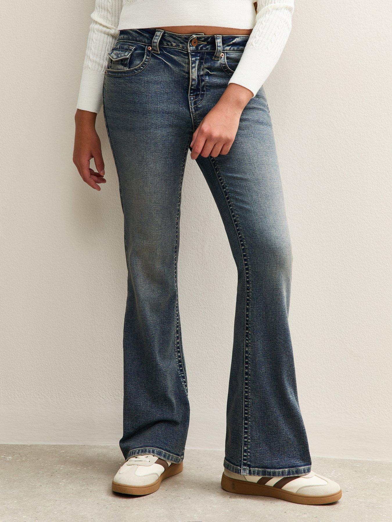 front image of new-look-915-girls-faded-low-rise-flared-jeans-blue