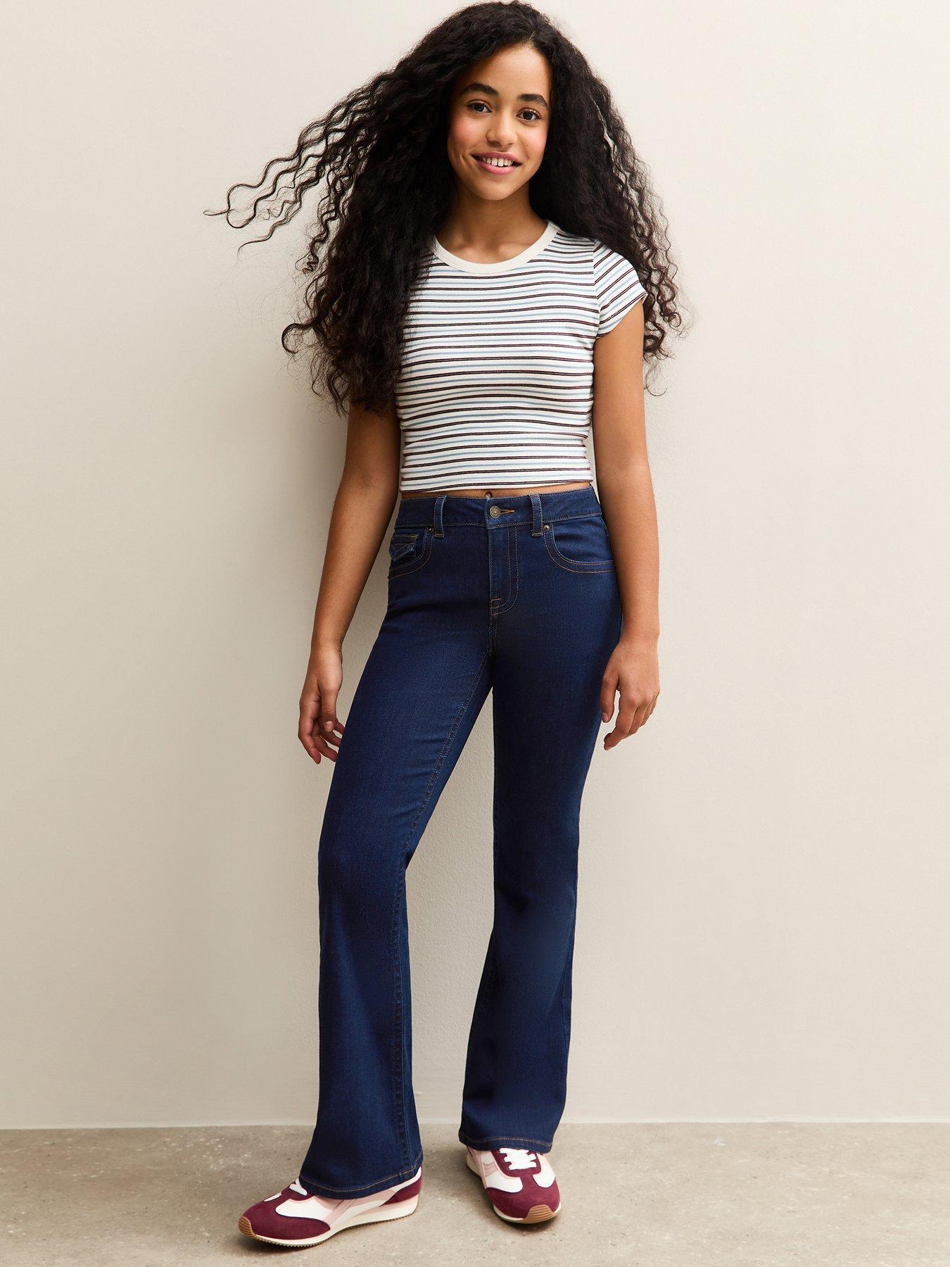  image of new-look-915-girls-low-rise-flared-jeans-blue