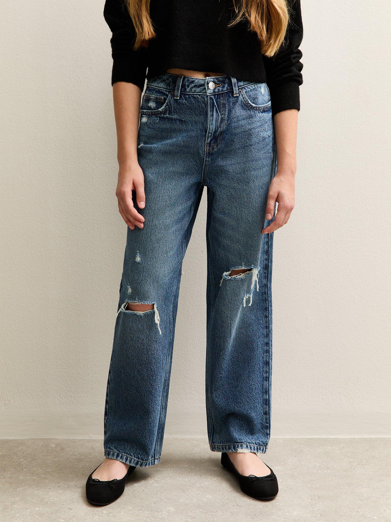 New Look 915 Girls Mid Ripped Knee Wide Leg Jeans - Blue